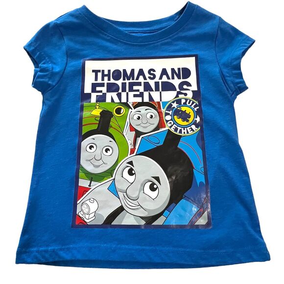 New No Tag Thomas & Friends Blue Crew Neck Decal Tee Shirt 3T Pull Together - Picture 1 of 7